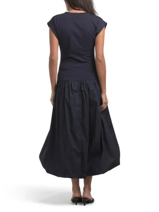 ARTE81 Made In Italy Dolman Sleeve Jersey Drop Waist Bubble Skirt Maxi Dress - Picture 2 of 3